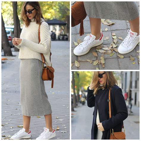 sneakers with long skirts.